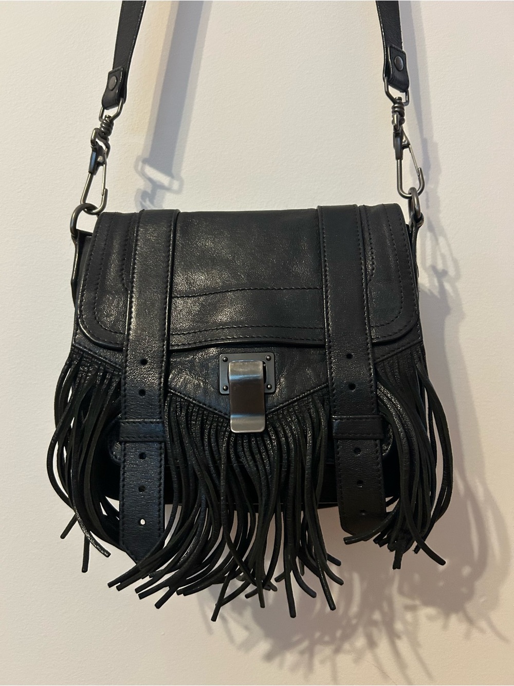 Proenza Schouler PS1 Mini Fringe Crossbody with Gunmetal Hardware